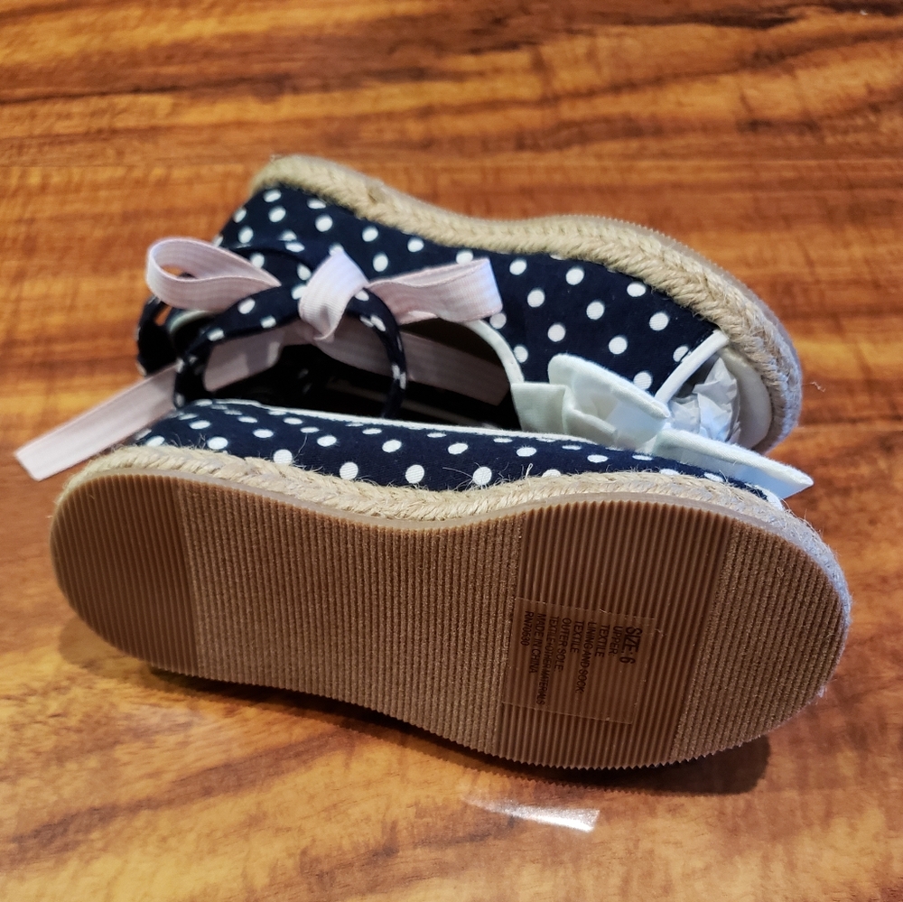 Janie and Jack NWOT girls size 6 navy and white polka dot espadrilles - Picture 5 of 5